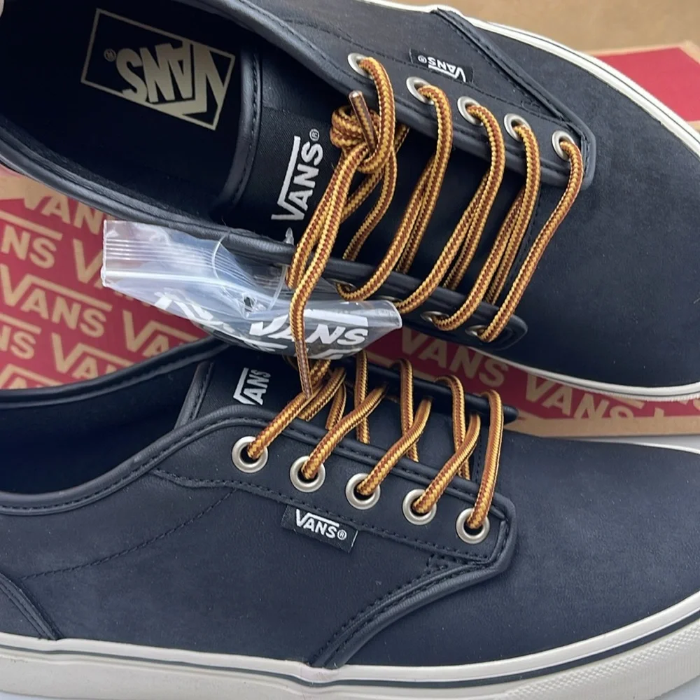 Vans Men’s Black Sneakers Classic Low-Top Design Atwood (Leather)BIck/Mrshmllow - Picture 14 of 16